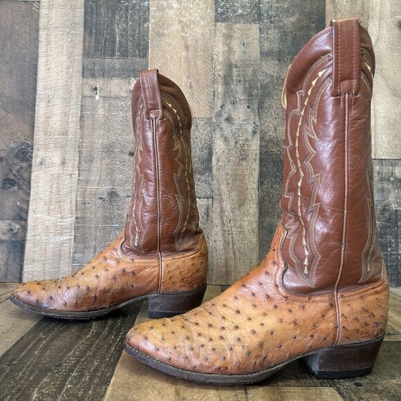 Dan Post Vintage Full Quill Ostrich Western Cowboy Boots Mens 9.5 D - Picture 1 of 12